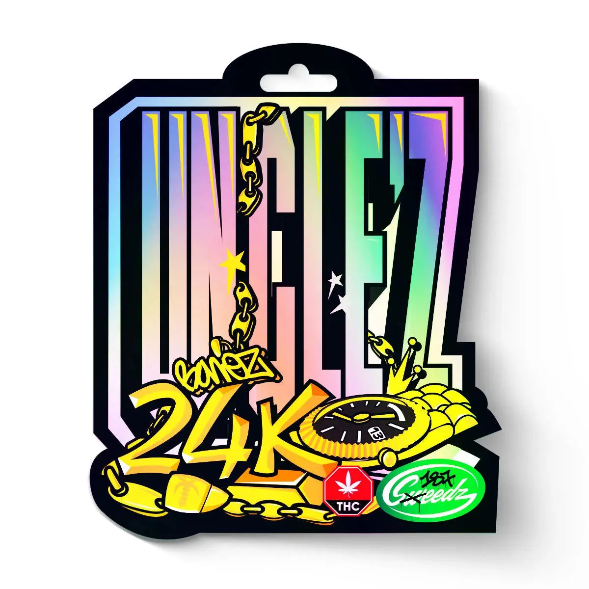 Bonez MC UncleZ 24K - 187 Sweedz premium cannabis seeds package with holographic design and THC labeling